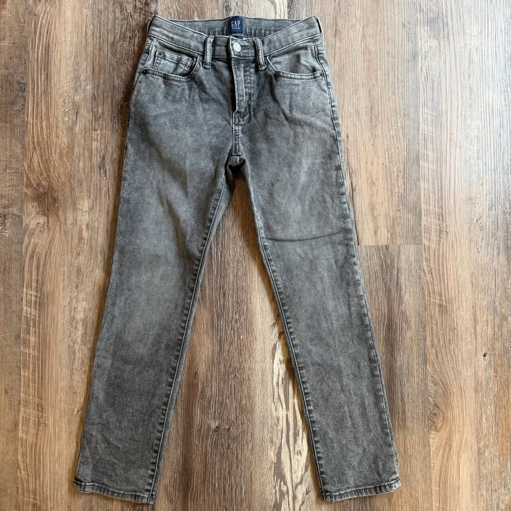 Gap Denim Boys Size‎ 8 Regular Stretch Slim Kids Gray Acid Wash Jeans Pants